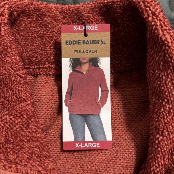 EDDIE BAUER women’s size XL rust color fleece pullover with pockets relaxed fit - Picture 12 of 15
